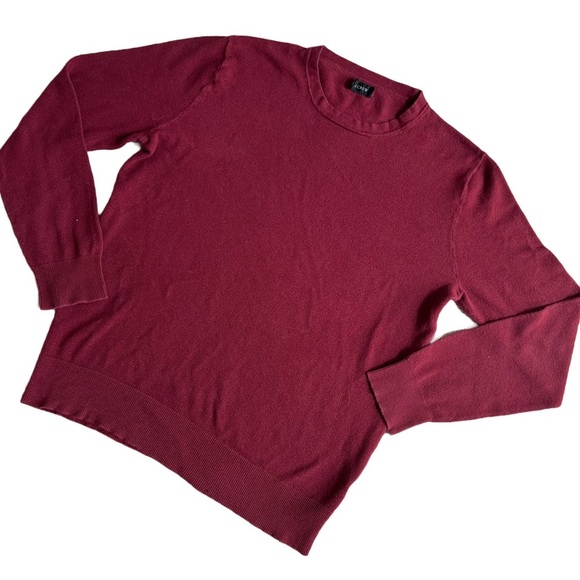 J CREW BURGUNDY LONG SLEEVE CASHMERE BLEND CREWNECK SWEATER SIZE MEDIUM - Picture 2 of 7